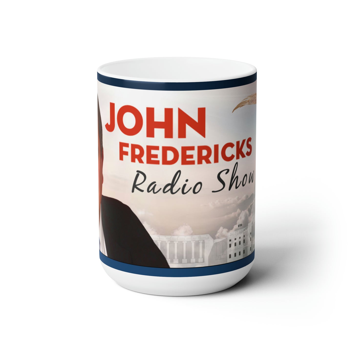 "John Fredericks Radio" Wrapped White Ceramic Mug 15oz