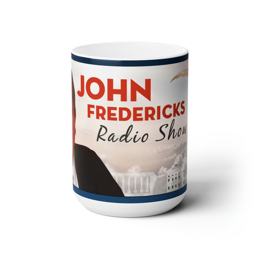 "John Fredericks Radio" Wrapped White Ceramic Mug 15oz